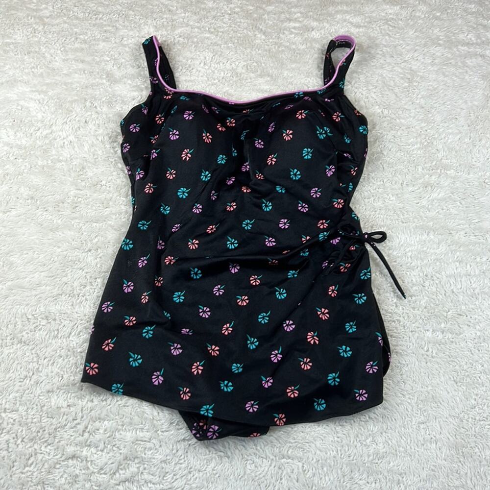 Vintage 80s Mainstream one piece floral print swimsuit, 10 Union made in USA